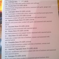 Vegetables menu at Corarima in Wakefield