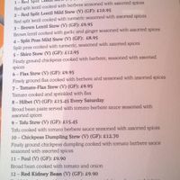 Pulses menu at Corarima in Wakefield