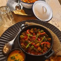 Okra stew with injera at Corarima in Wakefield