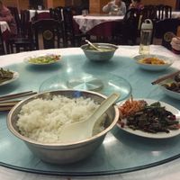 Lazy Susan. Spread for four people. at Lei Dong Ping Temple 灵觉寺 in Emeishan