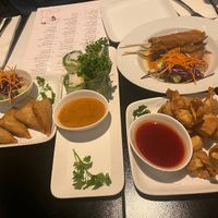 Kari puffs, fresh spring rolls, dumplings & chicken skewers  at ChuChai in Montreal