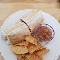 Breakfast burrito with soyrizo and spicy salsa. at Healthy Substance - Garfield Ridge in Chicago