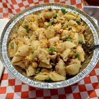 Mac and cheese with peas and corn at Mac'd in San Francisco