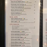 Vegan menu at Sab Lai Thai Kitchen in San Diego