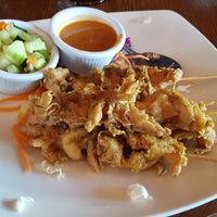 Mock chicken with satay sauce at Sab Lai Thai Kitchen in San Diego