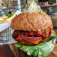 Beetroot burger at Mango's Nuts in Ferny Creek