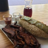 Der Dänische mit Kürbispommes  at The Black Dog Hotdogs in Karlsruhe