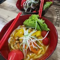 Vegan Japanese curry udon and vegan mushroom ramen at 340 Vegetarian in Northeast Singapore