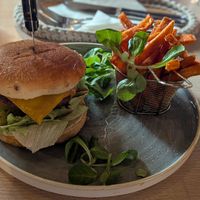 Bardzo dobry burger o frytki z batata! at Zielona Baza in Rzeszow