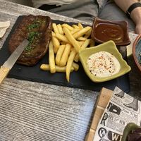 Seitan steak and chips with dips  at Balance Bowl in Gzira