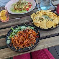 Trio of salads, nachos and dip, cauliflower no steak at Balance Bowl in Gzira