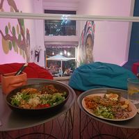 I looove this place! We had a The Buddha (on the left) and a NO Schnitzel with garlic mayo. Both amazing, and the service is terrific in every way possible. The vibe in the restaur at Balance Bowl in Gzira