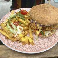 No chicken burger with loaded fries  at Balance Bowl in Gzira