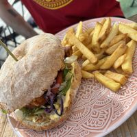 Maltese bread ftira filled with tofu   at Balance Bowl in Gzira