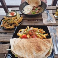 Doner kebab and fried "calamari" at Balance Bowl in Gzira