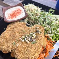 NO Schnitzel, with three different salads  at Balance Bowl in Gzira