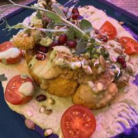 Cauliflower Steak with cripsy oystersticks on tahini✨  at Balance Bowl in Gzira