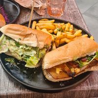 Ceasar Special on the left (my favorite) Cheezesteak on the right both amazing at Balance Bowl in Gzira