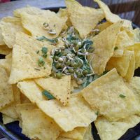 Nachos with pea tahini dip at Balance Bowl in Gzira