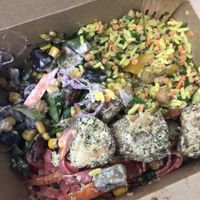 Take away nutrition box that I already half ate  at Balance Bowl in Gzira