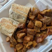 Vegan breakfast burrito at Herms Inn in Logan