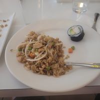 Healthy fried rice and a 'shrimp' sushi roll at Loving Hut - Chandler St in Worcester