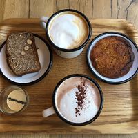 Banana cake with cashew sauce, latte, chocolate chaga and a cookie  at Wild & The Moon - Saint Honoré in Paris