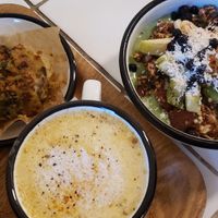 Golden latte, Greek muffin and matcha bowl at Wild & The Moon - Saint Honoré in Paris