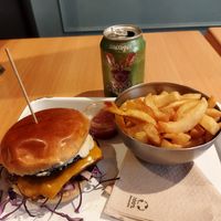 King mushroom burger, fries and lemonade: 15'90€. Really good. at Theory (ex-BurgerTheory) in Paris