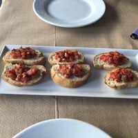 Garlic break made vegan and comes with tomato’s  at Broadway in Kos