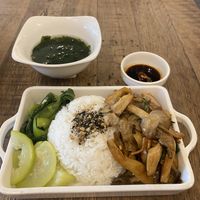 Homemade tofu, mushroom and soy sauce rice   at Mang's Mania in Ho Chi Minh City