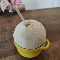 Fresh cold coconut juice at Mang's Mania in Ho Chi Minh City