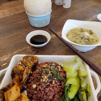 Vegan Fennel Balls, Tofu, and Pepper🌶 Sauce, with Brown Rice  🍚  #Veganuary at Mang's Mania in Ho Chi Minh City