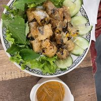 Crispy spring rolls and rice noodles  at Mang's Mania in Ho Chi Minh City