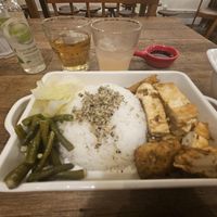 Tempeh and rice, lemongrass tea at Mang's Mania in Ho Chi Minh City