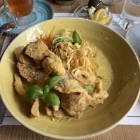 Vegan tenders made of mushrooms, including pea hummus and vegan parmesan   at Pol na Pol in Tarnow