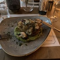 Cauliflower steak on pea hummuss  at Pol na Pol in Tarnow