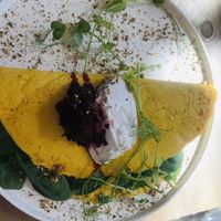 Chickpea omelette with jackfruit and cashew cream  at Moment in Christchurch