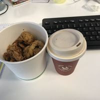 Fried cauliflower and a flat white (with soy)  at Moment in Christchurch