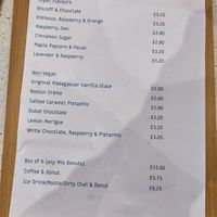 Menu as of June 2025 at Oh Donuts & Coffee in Belfast