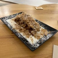 Apple crumble  at Roots & Rolls in Barcelona