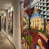 Art at entrance  at Roots & Rolls in Barcelona