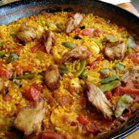 Paella with Heura (chicken-like made from soya) at Restaurante Vegano Tierra Madre in Valencia