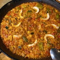 Paella with gambas at Restaurante Vegano Tierra Madre in Valencia