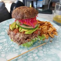 Jackfruit burger, patty simply does not hold, not great flavor at Terra in 