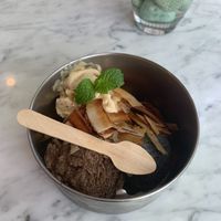 coconut, charcoal peanut, chocolate orange
ice cream flavours are seasonal and on rotation at Terra in 