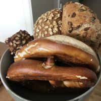 Brezel, muesli bun, six-seeds bun, pumpkin seed bin (0.85€-1.45€) at Bäckerei Riegler - Waldhofer Strasse in Heidelberg
