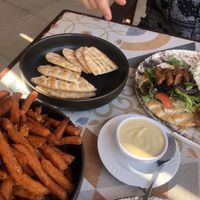 Sweet potato fries, hummus and pitta  at Seashells Healthy Living in Limassol