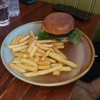 Vegan Burger with fries at Narfeyrarstofa in Stykkisholmur