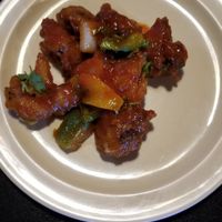 Gobhi Manchurian (fried cauliflower in slightly sour and spicy sauce).   Wow delicious. at Kabob Guys in Mc Allen